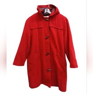 L.L. Bean Vintage Wool Red Hooded Coat with Toggle Buttons Size 12
